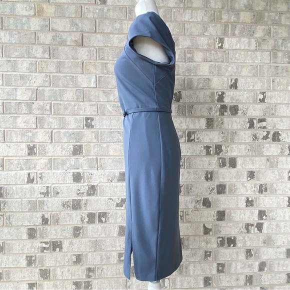 Express Blue Stretch Crepe Belted Cap Sleeve Dress - Picture 6 of 14